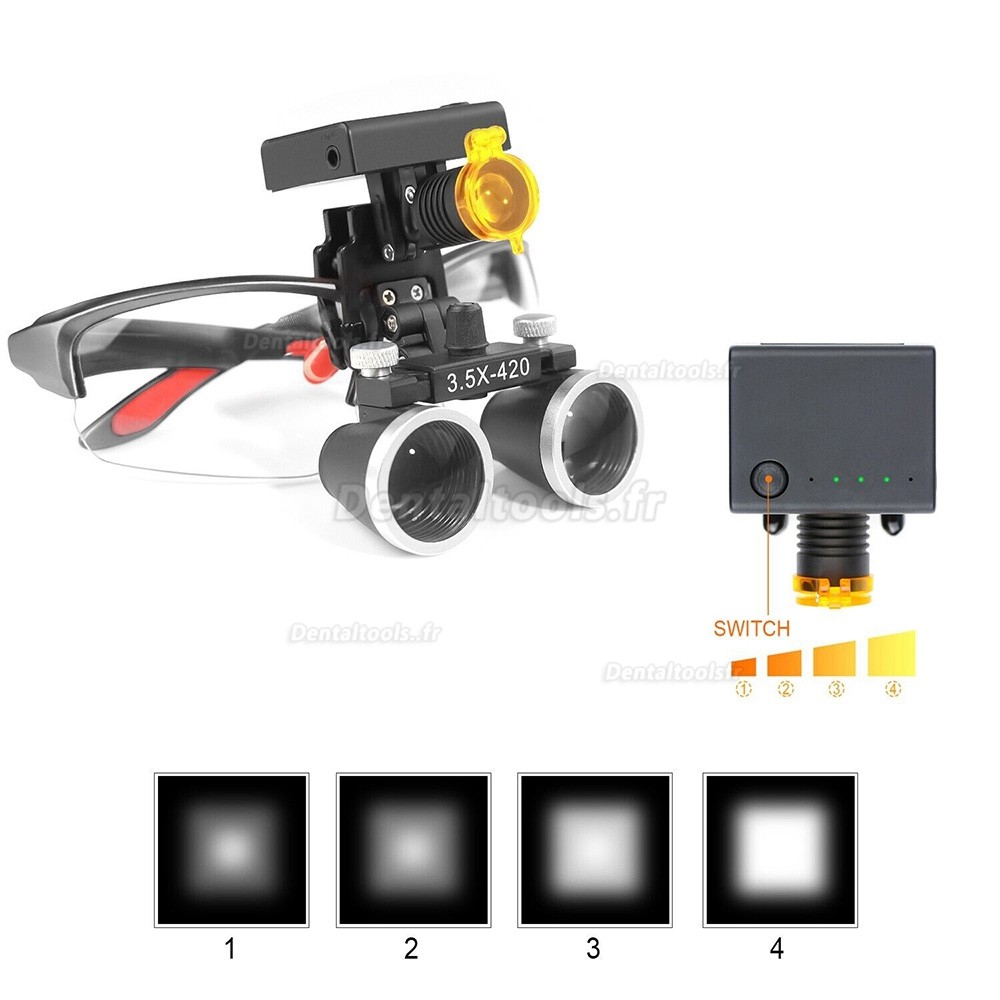 Loupe dentaire grossissante 3,5X DY-117 + lampe frontale LED sans fil 3W DY-010