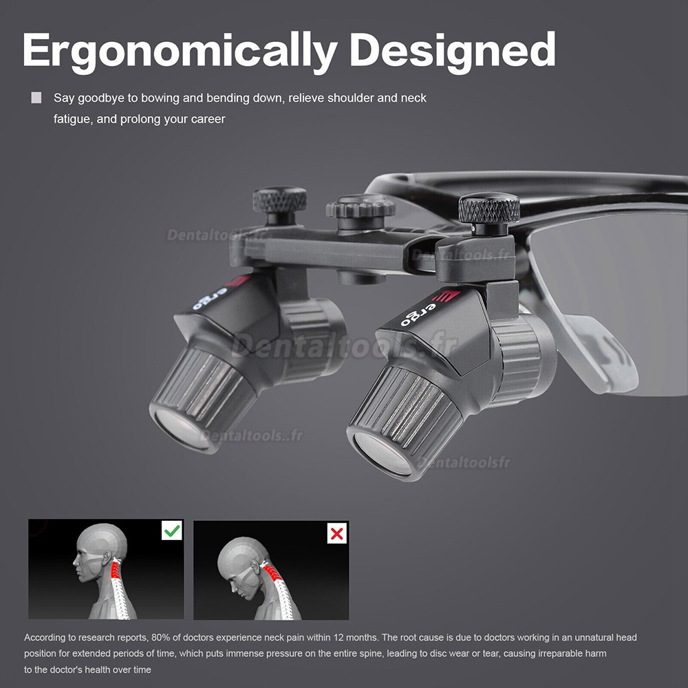 Loupe chirurgicale ergonomique 4,0X 450 mm + lampe frontale LED sans fil 5W