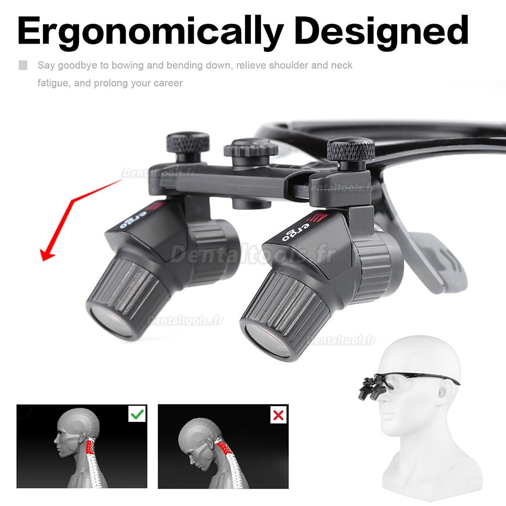 Loupe chirurgicale ergonomique 4,0X 450 mm + lampe frontale LED sans fil 5W