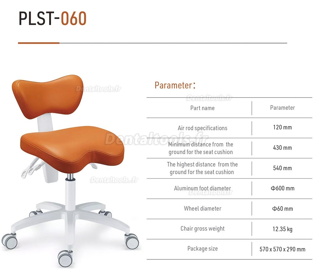 PLST-060 Chaise d'assistante dentaire ergonomique réglable tabouret d'infirmière hygiéniste dentaire