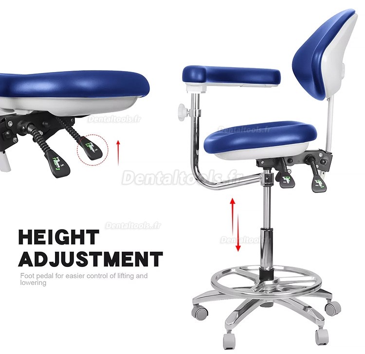 QY-600M-B2 Tabouret de dentiste mobile avec accoudoirs Chaise d'assistant dentaire en cuir pu