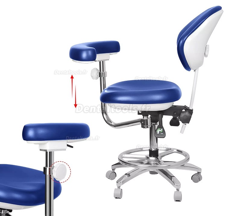 QY-600M-B2 Tabouret de dentiste mobile avec accoudoirs Chaise d'assistant dentaire en cuir pu