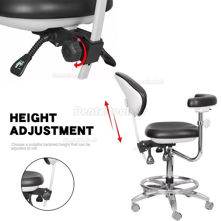 QY-600M-B2 Chaise d'assistant dentaire ergonomique réglable avec accoudoirs et rotation à 360°