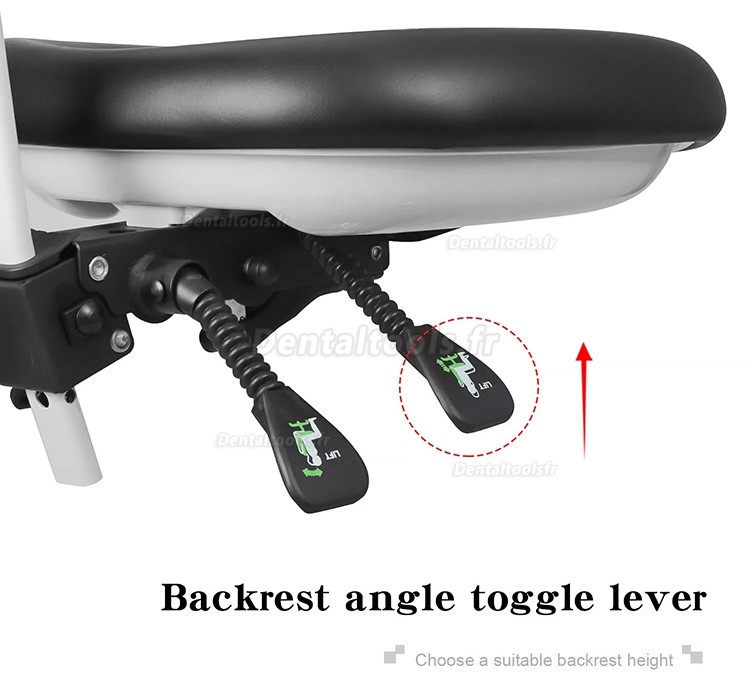 QY-600M-B2 Chaise d'assistant dentaire ergonomique réglable avec accoudoirs et rotation à 360°