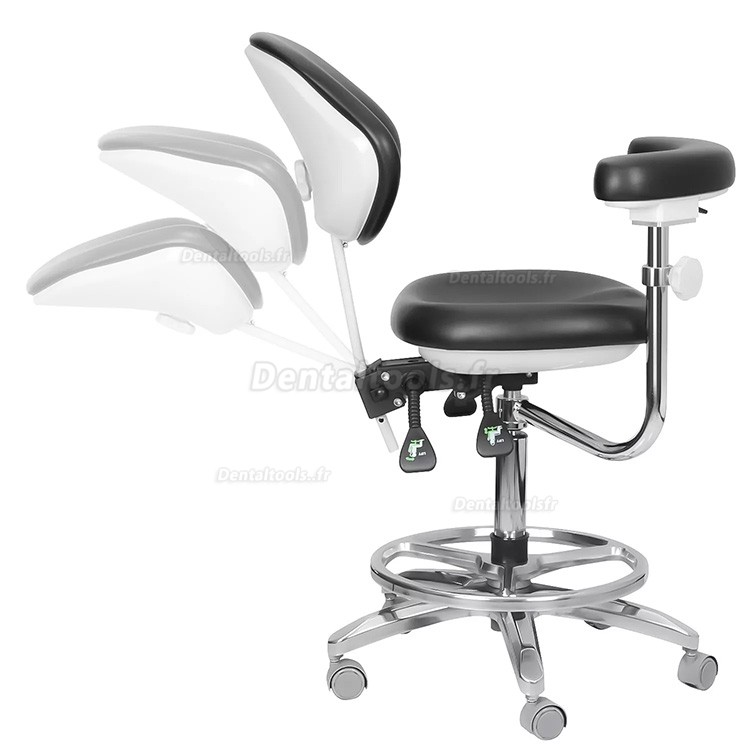 QY-600M-B2 Chaise d'assistant dentaire ergonomique réglable avec accoudoirs et rotation à 360°