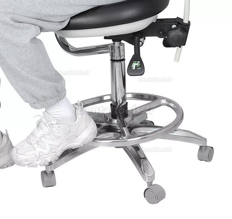 QY-600M-B2 Chaise d'assistant dentaire ergonomique réglable avec accoudoirs et rotation à 360°