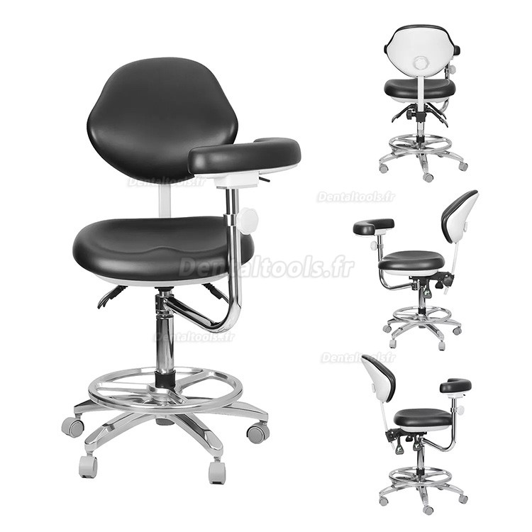 QY-600M-B2 Chaise d'assistant dentaire ergonomique réglable avec accoudoirs et rotation à 360°