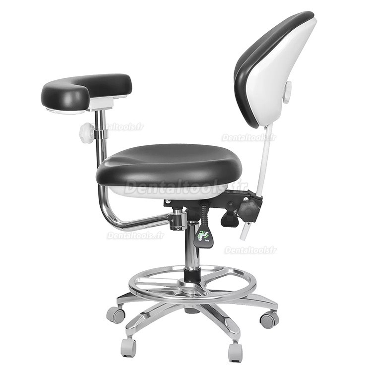 QY-600M-B2 Chaise d'assistant dentaire ergonomique réglable avec accoudoirs et rotation à 360°