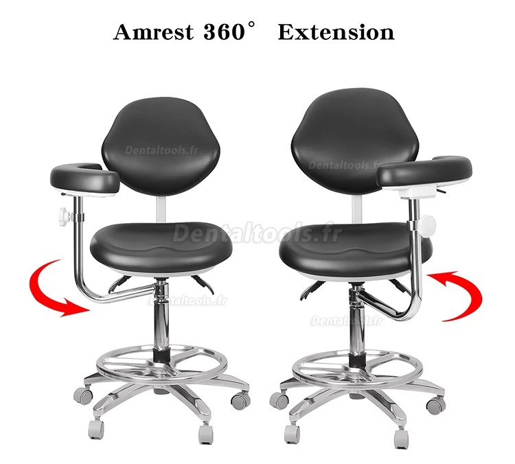 QY-600M-B2 Chaise d'assistant dentaire ergonomique réglable avec accoudoirs et rotation à 360°