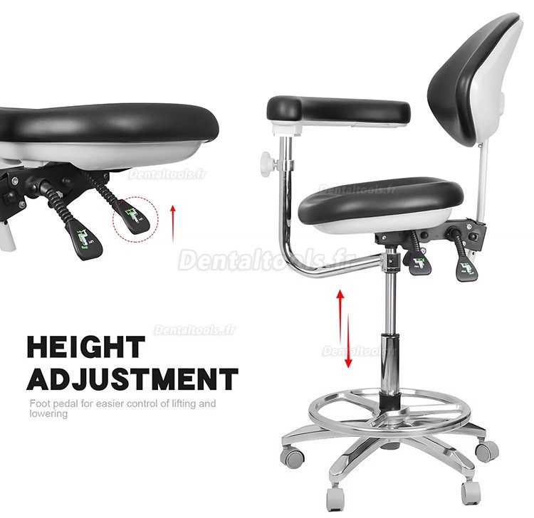 QY-600M-B2 Chaise d'assistant dentaire ergonomique réglable avec accoudoirs et rotation à 360°